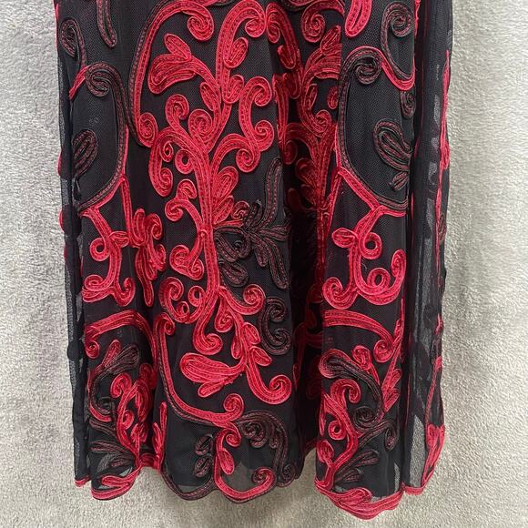 Y2k Midi Dress Size 8 Black Red Floral Embroidered Fairy Grunge Whimsigoth Party - Picture 10 of 16